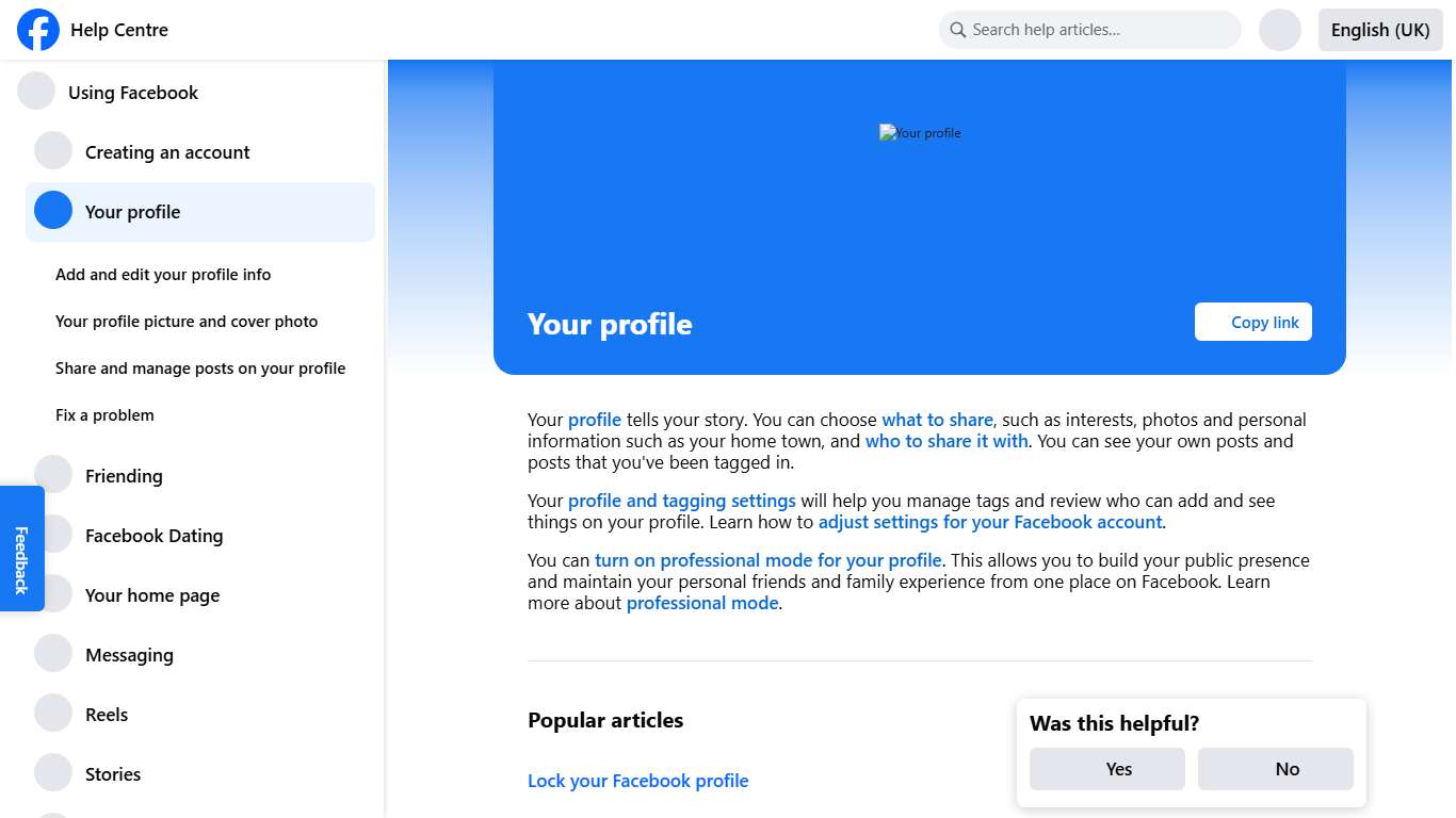 Your profile | Facebook Help Centre